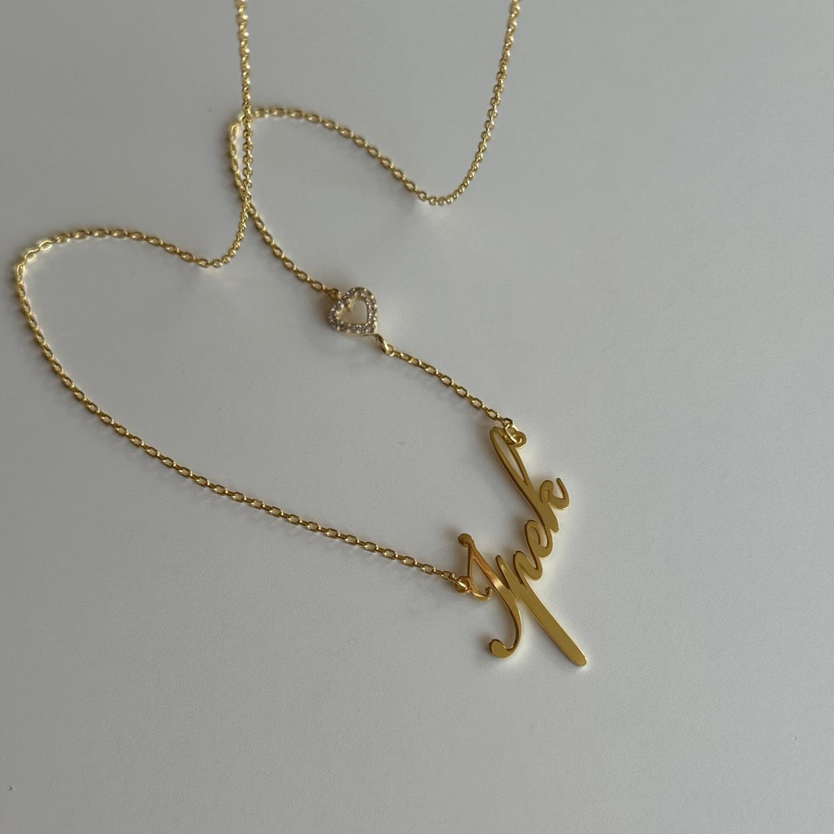 Minimal Taşlı Kalp-İsim Kolye/925 Gümüş