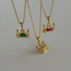 Mor Kristal Yengeç Kolye / 925 Gümüş