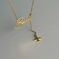 İsim-Uçak Sembol Kolye / 925 Gümüş