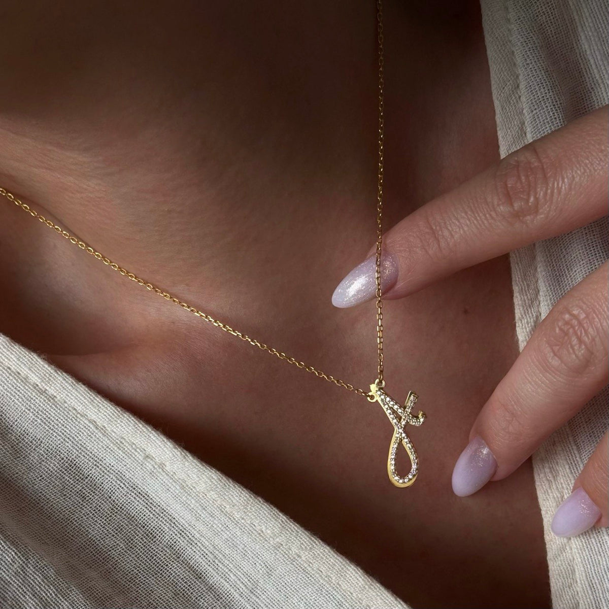 3 Boyutlu Taşlı Harf Kolye /925 Gümüş